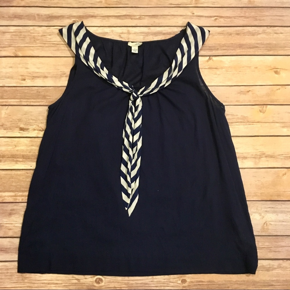 🎈Odille Navy & White Striped Collar Sailor Top, 4